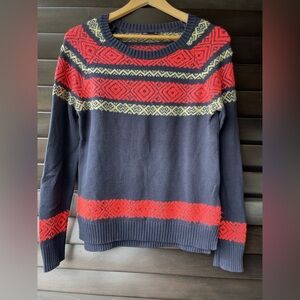 Gap Women’s Navy Blue Orange Medium Fair Isle Sweater Crew Cozy